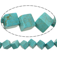 Natural White Turquoise Bead, Cube, blå, 11.50x12x8.50mm, Hole:Ca. 0.6mm, Længde Ca. 15.5 inch, 10Strands/Lot, Ca. 36pc'er/Strand, Solgt af Lot