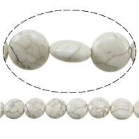 Turquoise Beads, Flat Round, white, 12.50x12.50x5.50mm, Hole:Approx 0.6mm, Length:Approx 15.5 Inch, 10Strands/Lot, Approx 33PCs/Strand, Sold By Lot