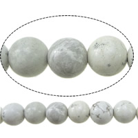 Natural White Turquoise Bead, Runde, hvid, 6x6x6mm, Hole:Ca. 0.3mm, Længde Ca. 15.5 inch, 10Strands/Lot, Ca. 65pc'er/Strand, Solgt af Lot