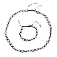 Mode Woven Ball Jewelry Sets, armband & halsband, Freshwater Pearl, med Vax, Oval, grön, 9-10mm, Längd 19.5 inch, Säljs av Ställ
