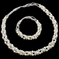 Natural Cultured Freshwater Pearl Jewelry Sets, bracelet & necklace, with Glass Seed Beads, brass magnetic clasp, white, 5-6mm, Length:Approx 7.5 Inch, Approx 19.5 Inch, Sold By Set