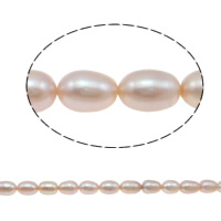 Riso coltivato in perla d'acqua dolce, perla d'acquadolce coltivata naturalmente, naturale, rosa, grado A, 7-8mm, Foro:Appross. 0.8mm, Venduto per Appross. 15 pollice filo