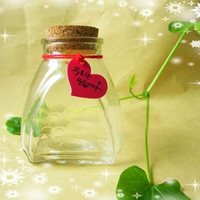 Glass Wish Bottle with wood stopper & Linen Triangle with paper tag & transparent Sold By Lot