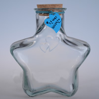 Glass Wish Bottle with wood stopper & Linen Star with paper tag & transparent Sold By Lot