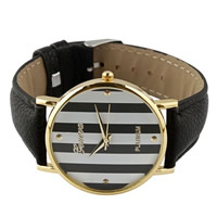 Unisex Wrist Watch, Cowhide, with Tibetan Style dial, plated, black, nickel, lead & cadmium free, 35mm, Length:Approx 9.4 Inch, 10Strands/Lot, Sold By Lot