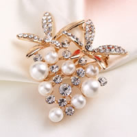 Glass Pearl Brooch Zinc Alloy with Glass Pearl rose gold color plated with rhinestone nickel lead & cadmium free Sold By Lot