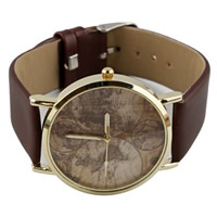 Unisex Wrist Watch Cowhide with zinc alloy dial plated coffee color nickel lead & cadmium free 35mm Length Approx 9.4 Inch Sold By Lot