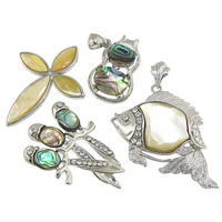 Shell Pendants Zinc Alloy with Shell platinum color plated with rhinestone & mixed nickel lead & cadmium free 18-47x30-43x6 Approx 4-6mm Sold By Lot