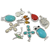 Zinc Alloy Pendants with Mixed Material platinum color plated with rhinestone & mixed nickel lead & cadmium free 18-31x30-43x4-10 Approx 5mm Sold By Lot