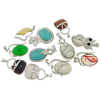 Zinc Alloy Pendants with Mixed Material platinum color plated with rhinestone & mixed nickel lead & cadmium free 24-25x36-39x7-10 Approx 5mm Sold By Lot
