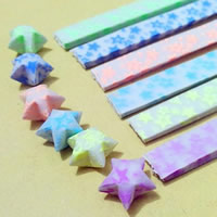 Origami Stjerne Paper, Papir, Rektangel, med stjerne mønster & luminated, blandede farver, 10x215mm, 30Strands/Lot, Ca. 28pc'er/Strand, Solgt af Lot