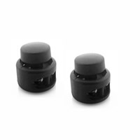 Plastic Spring Stopper, Flat Round, double-hole, black, 13.50x14.50mm, Hole:Approx 5x4mm, 200PCs/Bag, Sold By Bag