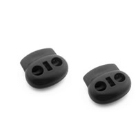 Plastic touwstopper, dubbel-gat, zwart, 19.80x20mm, Gat:Ca 4mm, 200pC's/Bag, Verkocht door Bag