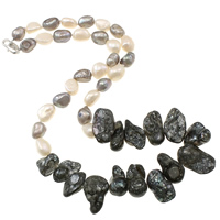 Collar de Perlas Natural de Freshwater, Perlas cultivadas de agua dulce, latón cierre de langosta, Keishi, 8-9mm , 20-35mm, Vendido para aproximado 18.5 Inch Sarta