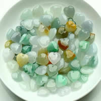 Jadeit Wisiorek, Serce, Naturalne, mieszane kolory, 9-12x11-12x3-4.5mm, otwór:około 1-2mm, 5komputery/wiele, sprzedane przez wiele