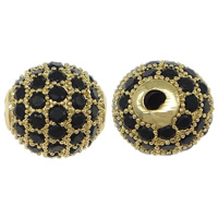 Brass Jewelry Beads, Round, gold color plated, micro pave cubic zirconia, nickel, lead & cadmium free, 10x10x10mm, Hole:Approx 2mm, 10PCs/Lot, Sold By Lot