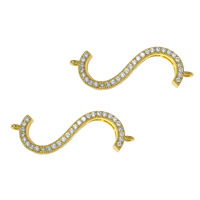 Cubic Zirconia Micro Pave Brass Connector, Letter S, gold color plated, micro pave cubic zirconia & 1/1 loop, nickel, lead & cadmium free, 11.50x36x3.50mm, Hole:Approx 1.5mm, 20PCs/Lot, Sold By Lot