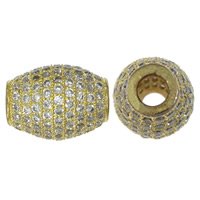 Perles cubes en laiton zircon Micro Pave, ovale, Placage de couleur d'or, pavé de micro zircon & grand trou, protéger l'environnement, sans nickel, plomb et cadmium, 14x11x2mm, Trou:Environ 3.5mm, 2.5PC/lot, Vendu par lot