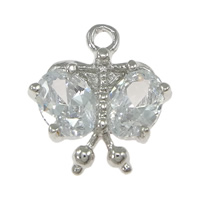 Brass Jewelry Pendants, platinum color plated, with cubic zirconia, nickel, lead & cadmium free, 13.50x14.50x3mm, Hole:Approx 1.5mm, 50PCs/Lot, Sold By Lot