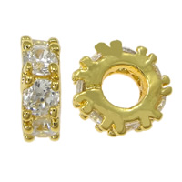 Cubic Zirconia Micro Pave Brass Beads, Donut, gold color plated, micro pave cubic zirconia, nickel, lead & cadmium free, 3x8.50x2.50mm, Hole:Approx 3.5mm, 40PCs/Lot, Sold By Lot