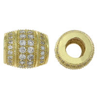 Brass European Beads, Oval, gold color plated, micro pave cubic zirconia & without troll, nickel, lead & cadmium free, 12x11x2mm, Hole:Approx 5mm, 5PCs/Lot, Sold By Lot