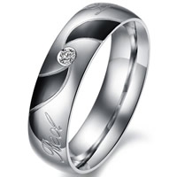 Titantium Steel Finger Ring, Stainless Steel, galvanizált, több méretben a választás & A levél minta & az ember & strasszos, 6mm, Által értékesített PC