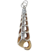 Natural Trumpet Shell Pendants, with Brass, Teardrop, silver color plated, 15x50x13mm, Hole:Approx 2mm, 50PCs/Bag, Sold By Bag