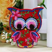 Iron on Patches, Cloth, Owl, red, 45x50mm, 50PCs/Lot, Sold By Lot