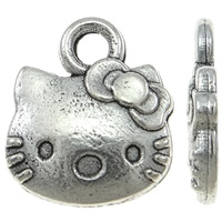 Tibetan Style Animal Pendants, Cat, antique silver color plated, with letter pattern, nickel, lead & cadmium free, 11x13x2mm, Hole:Approx 1.5mm, Approx 1250PCs/KG, Sold By KG