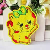 Iron on Patches, Cloth, Cat, yellow, 60x75mm, 50PCs/Lot, Sold By Lot
