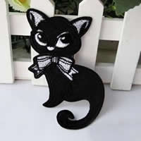 Iron on Patches, Cloth, Cat, black, 52x102mm, 30PCs/Lot, Sold By Lot