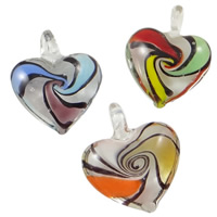 Fashion Lampwork Pendants, Heart, handmade, mixed colors, 36x41x14mm, Hole:Approx 7x8mm, 12PCs/Box, Sold By Box