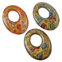 Millefiori Slice Lampwork Pendants, Oval, handmade, with millefiori slice & gold sand & gold foil, mixed colors, 34x47x8mm, Hole:Approx 14x19mm, 12PCs/Box, Sold By Box