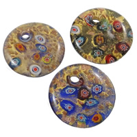 Millefiori Slice Lampwork Pendants Flat Round handmade with millefiori slice & gold sand & gold foil mixed colors Approx 6mm Sold By Box