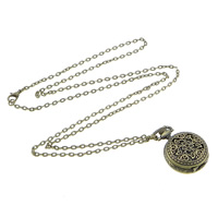 Fashion Watch Necklace, Tibetan Style, Flat Round, antique bronze color plated, twist oval chain & waterproof, nickel, lead & cadmium free, 27x40mm, Length:Approx 31.5 Inch, 10Strands/Lot, Sold By Lot