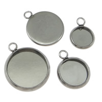 Stainless Steel Pendant Setting, Flat Round, more sizes for choice, original color, Hole:Approx 2mm, Sold By Lot