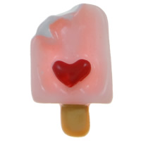 Alimentos Resina Cabochon, sorvete, com padrão de coração & traseira plana, rosa claro, 11x18x5mm, 100PCs/Bag, vendido por Bag