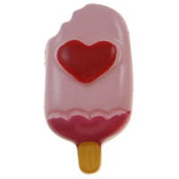 Еда Смола Кабошон, канифоль, Мороженое, с рисунками сердца & плоской задней панелью, розовый, 12x22x5mm, 100ПК/сумка, продается сумка