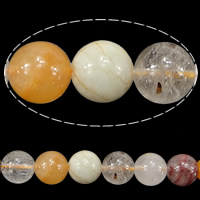 Natürlicher Quarz Perlen Schmuck, Rutilated Quarz, rund, gemischte Farben, 10mm, Bohrung:ca. 0.8mm, Länge:ca. 15.5 ZollInch, 5SträngeStrang/Menge, ca. 39PCs/Strang, verkauft von Menge