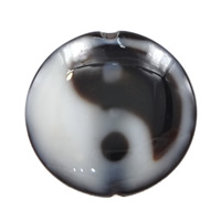 Natural Tibetan Agate Dzi Beads, Flat Round, ying yang & two tone, 26x26x10mm, Hole:Approx 2mm, 3PCs/Lot, Sold By Lot