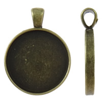 Tibetan Style Pendant Cabochon Setting, Flat Round, antique bronze color plated, nickel, lead & cadmium free, 28x36x7mm, Hole:Approx 4x6mm, Inner Diameter:Approx 24mm, Approx 145PCs/KG, Sold By KG