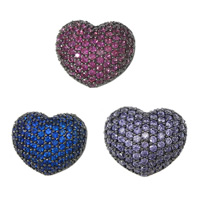 Cubic Zirconia Micro Pave Brass Beads, Heart, plumbum black color plated, micro pave cubic zirconia & hollow, mixed colors, nickel, lead & cadmium free, 15x12.50x9mm, Hole:Approx 2mm, 5PCs/Lot, Sold By Lot