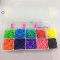 Farverige væven Kit, Gummi, med Plastic, syntetisk, attachted hæklenål & med S clip & for børn, 2mm,16mm, 5kasser/Lot, Solgt af Lot