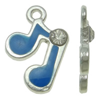 Zinc Alloy Enamel Pendants Music Note platinum color plated with rhinestone blue nickel lead & cadmium free Approx 1.5mm Sold By Bag