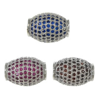 Cubic Zirconia Micro Pave Brass Beads, Oval, platinum color plated, micro pave cubic zirconia & large hole, mixed colors, nickel, lead & cadmium free, 13.50x10x2mm, Hole:Approx 4mm, 2.5PCs/Lot, Sold By Lot