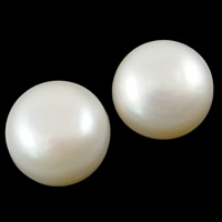 Perles nacres de culture d'eau douce demi percées , perle d'eau douce cultivée, Plat rond, naturel, semi-foré, blanc, 12-12.5mm, Trou:Environ 0.5mm, Vendu par paire