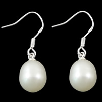 Freshwater Pearl Drop Earring, brass earring hook, Rice, natural, white, 8-9mm, 28mm, Sold By Pair