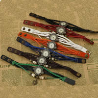 Women Watch karkötő, Marhabőr, -val cink ötvözet dial & Wax Cord & Erdő, galvanizált, 5-strand, kevert színek, nikkel, ólom és kadmium mentes, 20-40mm, Hossz Kb 7.5 inch, 10Strands/Bag, Által értékesített Bag