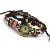 Women Watch Bracelet Cowhide with zinc alloy dial & Wax Cord & Cats Eye & Hematite & Wood plated  multi-colored nickel lead & cadmium free 20-40mm Length Approx 7.5 Inch Sold By Bag