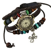 Women Watch Bracelet Cowhide with zinc alloy dial & Wax Cord & Wood plated  multi-colored nickel lead & cadmium free 20-30mm Length Approx 7.5 Inch Sold By Bag